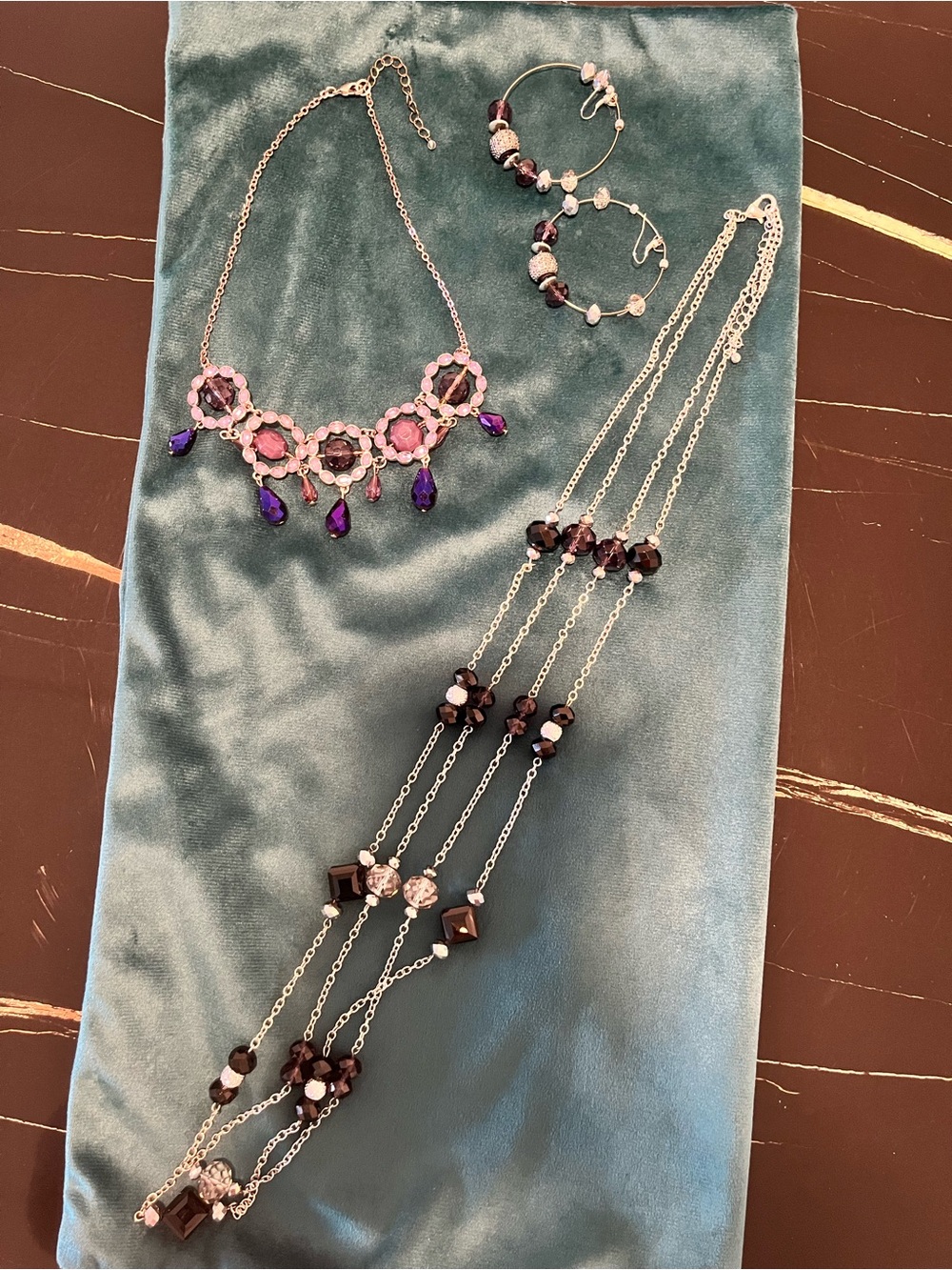 Elegant Purple and Pink Crystal Necklace Set